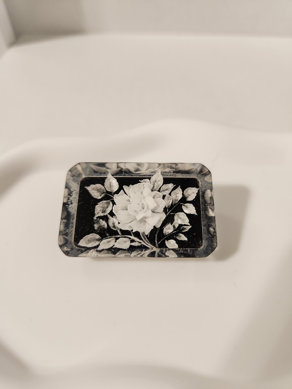 Vintage Reverse-Carved Lucite Black and White Brooch Inlay Design